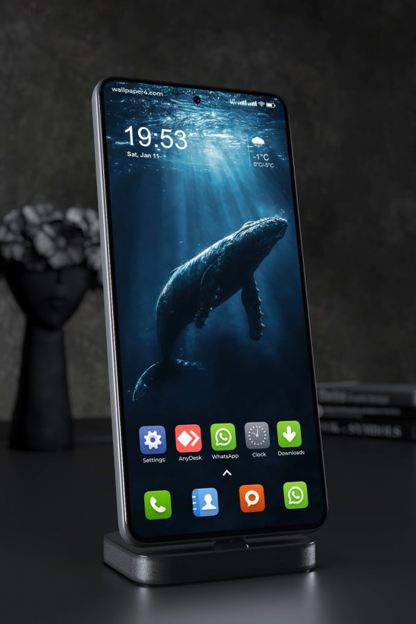 Phone Wallpaper 8214 - Majestic Humpback Whale in Deep Blue Ocean