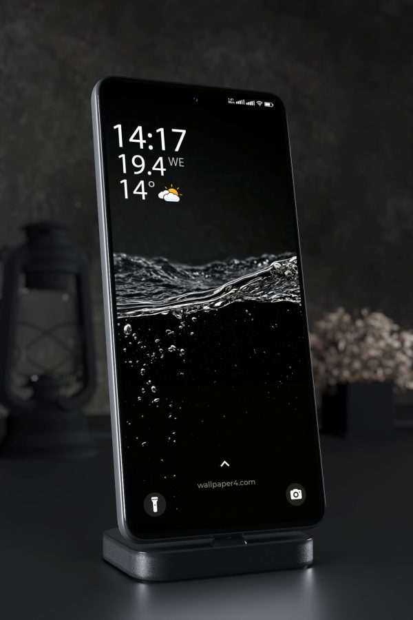 Phone Wallpaper 8250 - Dark Water Surface with Silver Waves and Bubbles