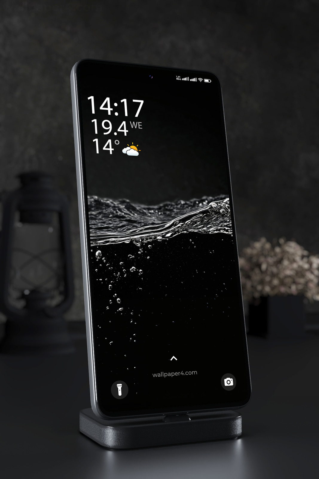 Phone Wallpaper 8250 - Dark Water Surface with Silver Waves and Bubbles
