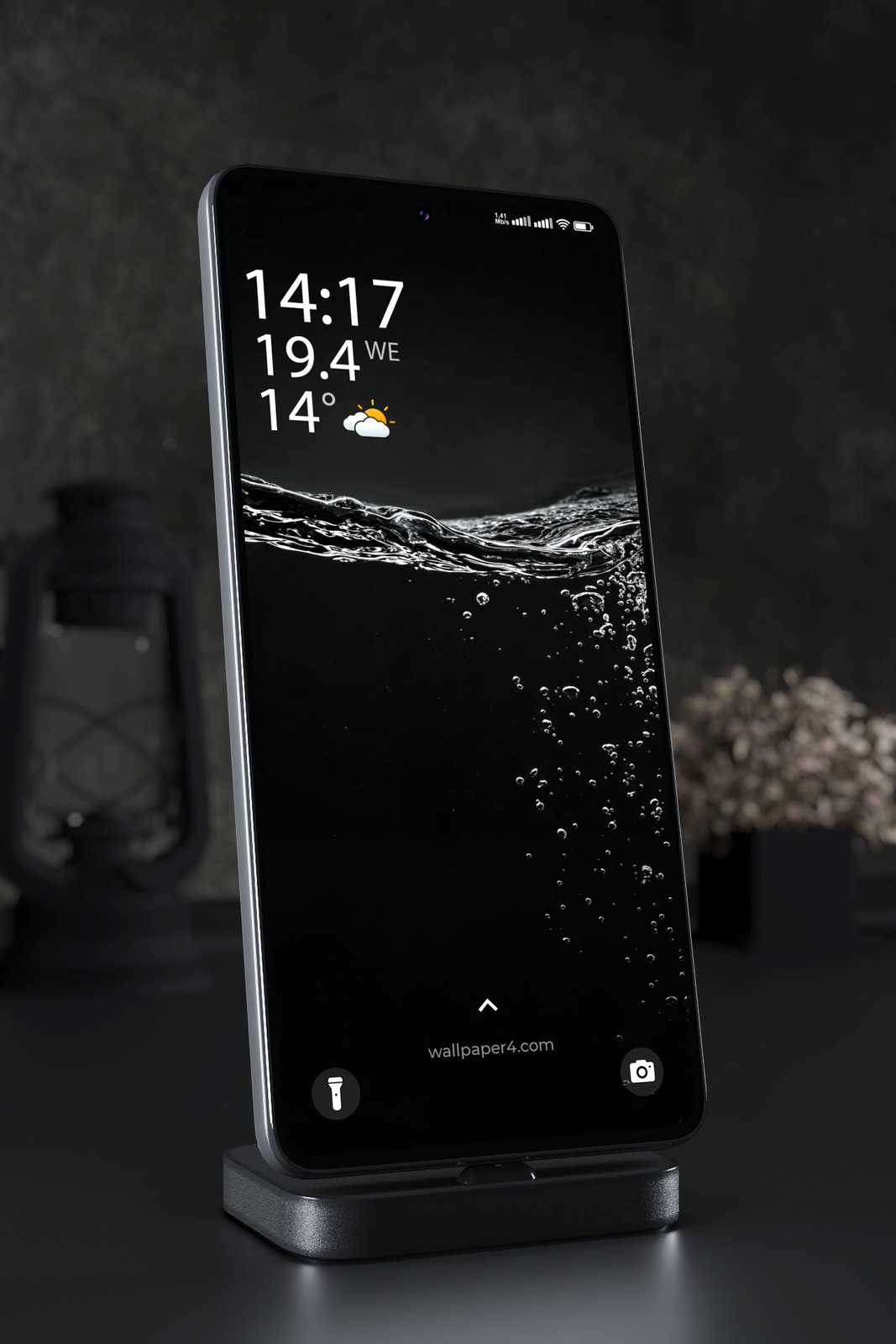 Mobile Wallpaper 8250 - Dark Water Surface with Silver Waves and Bubbles