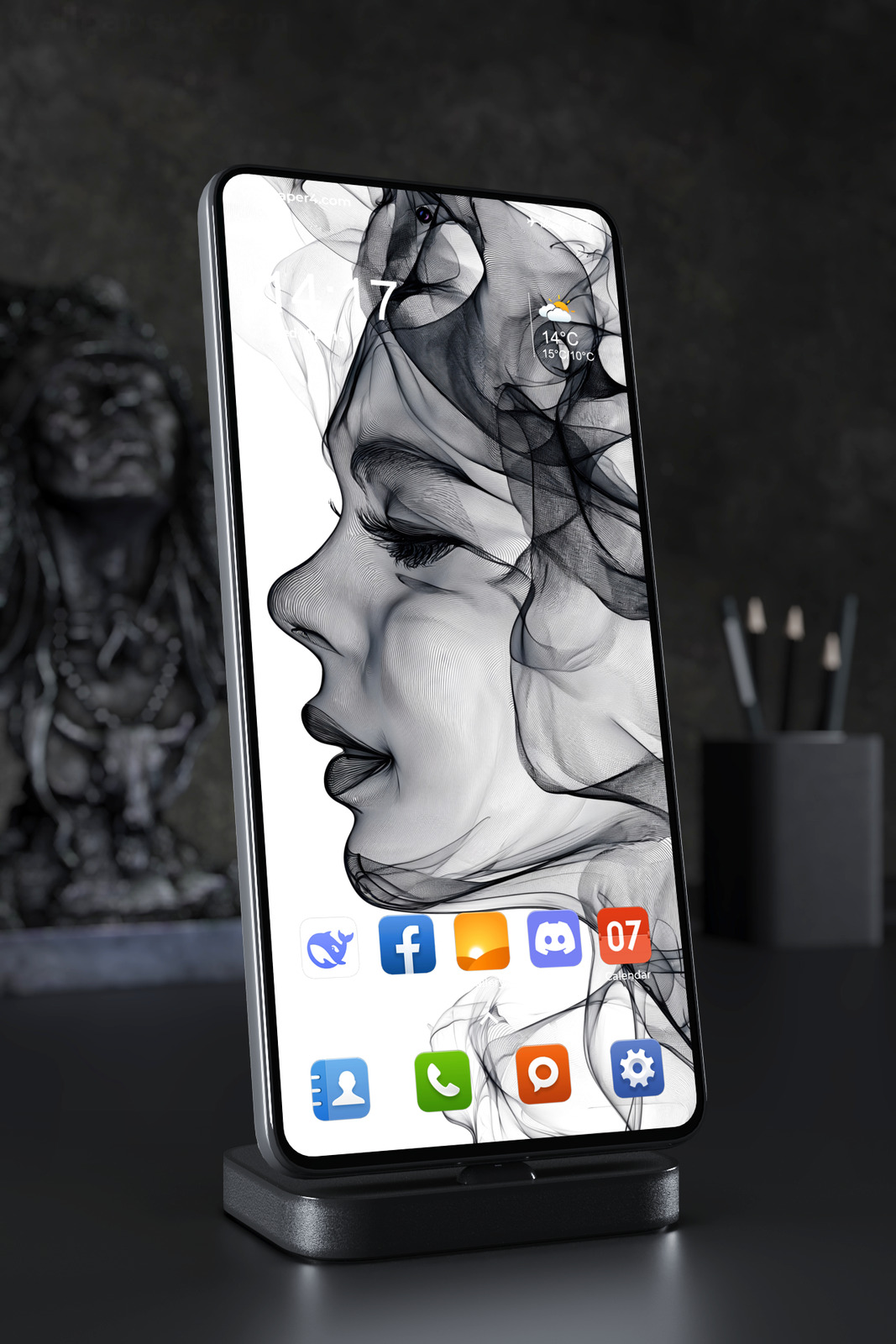 Phone Wallpaper 8257 - Abstract Monochrome Faces in Flowing Smoke