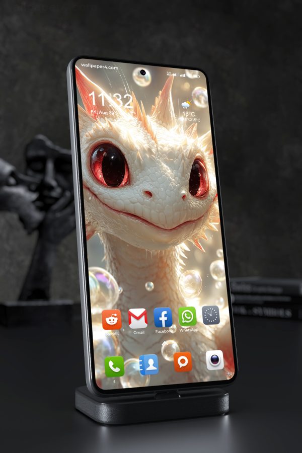 Mobile Wallpaper 8267 - Cute White Fantasy Dragon with Golden Spikes