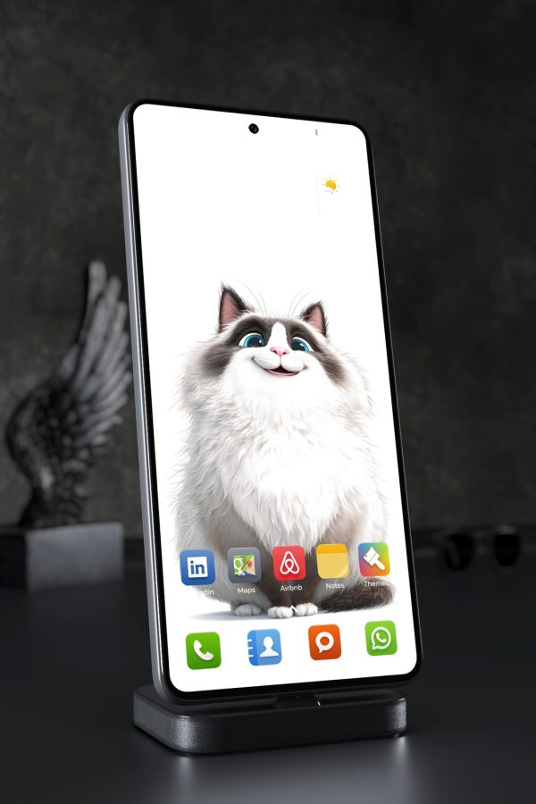 Phone Wallpaper 8278 - Cheerful Fluffy Cat with Big Blue Eyes