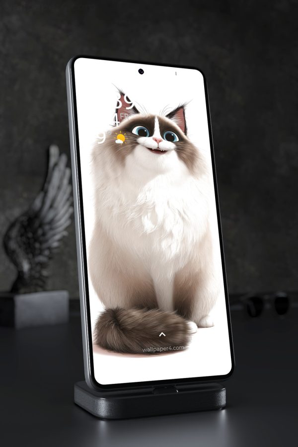 Mobile Wallpaper 8278 - Cheerful Fluffy Cat with Big Blue Eyes