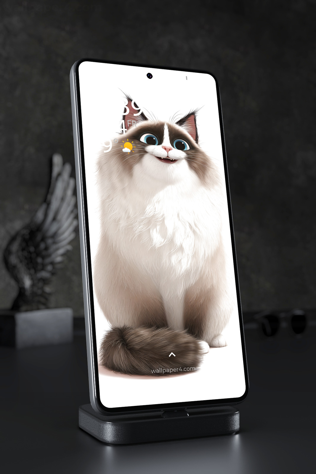 Mobile Wallpaper 8278 - Cheerful Fluffy Cat with Big Blue Eyes
