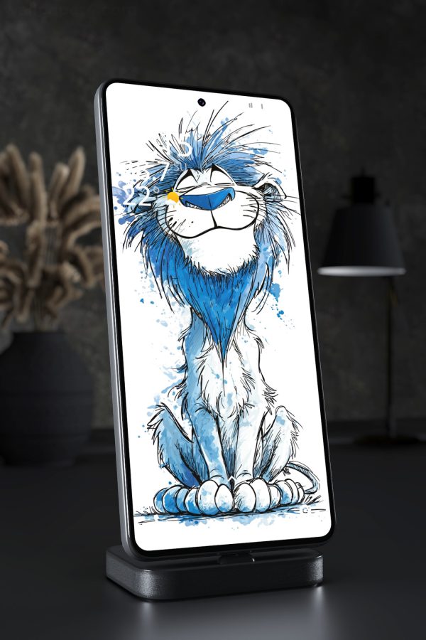 Phone Wallpaper 8283 - Cheerful Blue Lion Watercolor Sketch