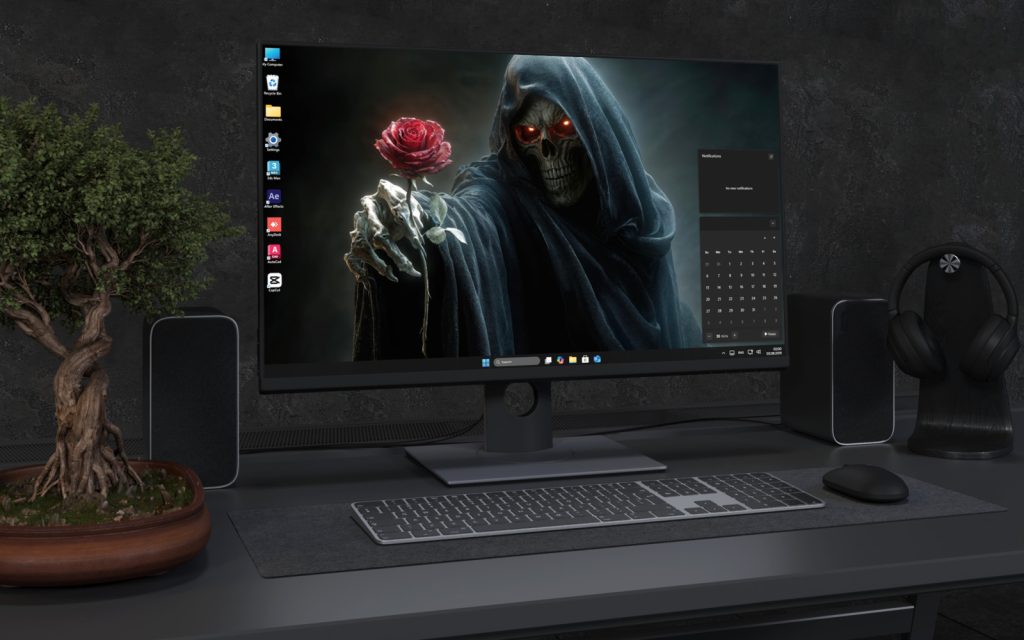 Laptop Wallpaper 8370 - Dark Grim Reaper with Red Rose 4K Wallpaper