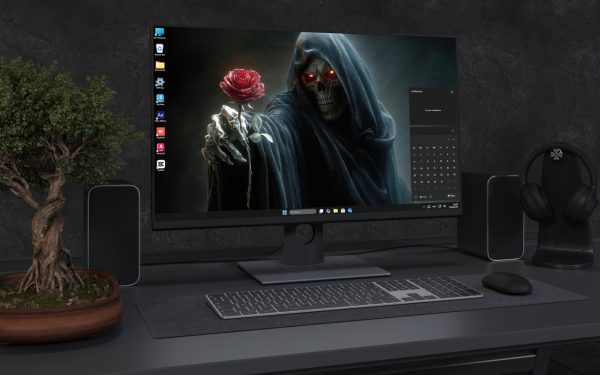 Laptop Wallpaper 8370 - Dark Grim Reaper with Red Rose 4K Wallpaper