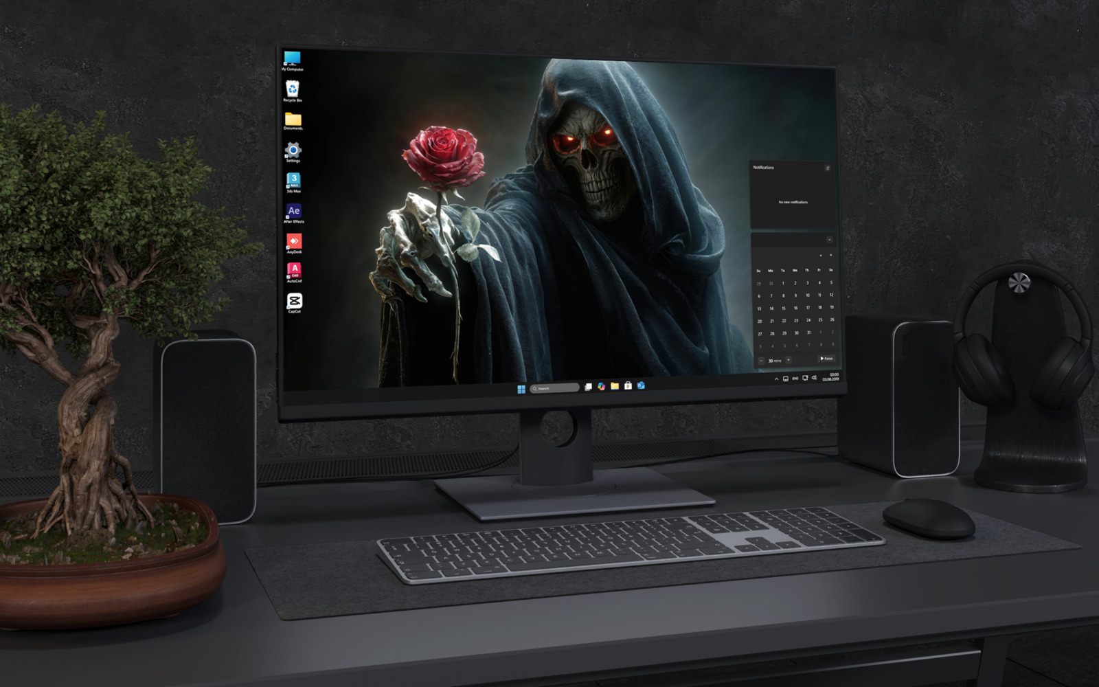 Laptop Wallpaper 8370 - Dark Grim Reaper with Red Rose 4K Wallpaper