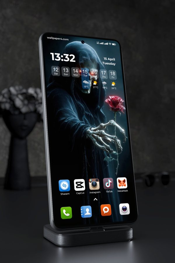 Mobile Wallpaper 8370 - Grim Reaper Skull with Red Rose
