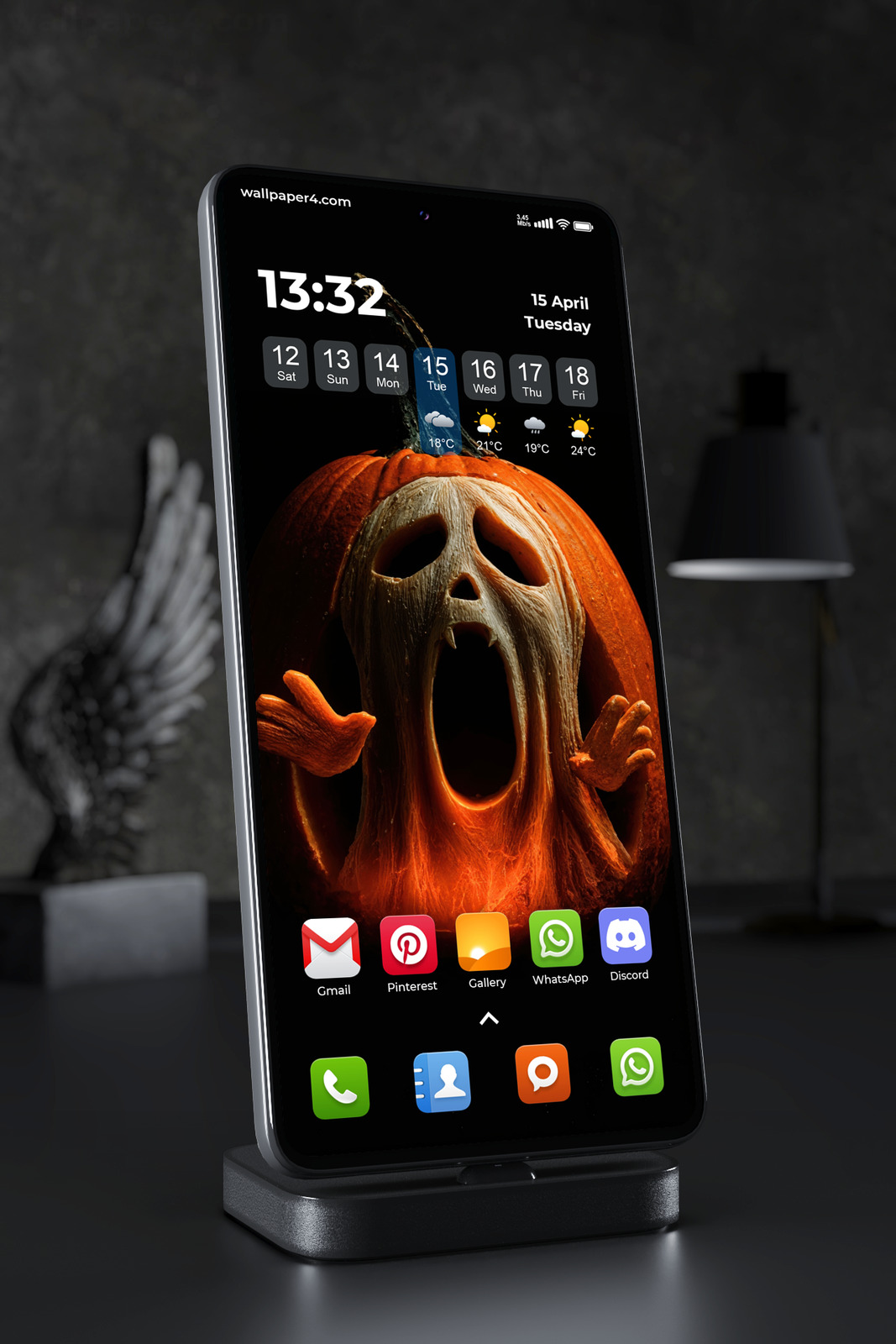 Mobile Wallpaper 8376 - Ghostface Halloween Pumpkin in Dark Horror Style