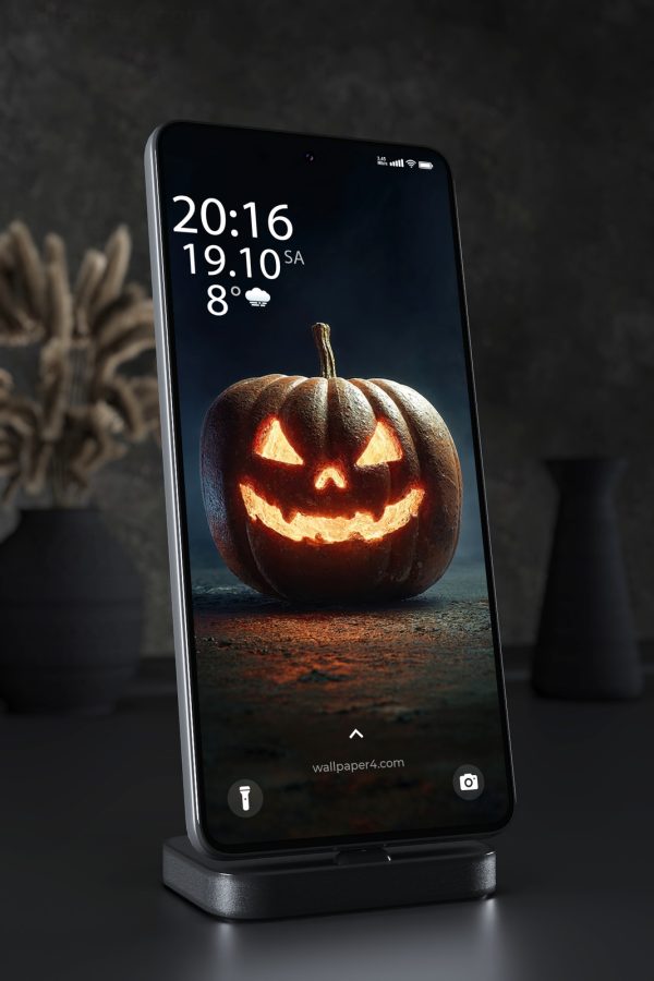 Phone Wallpaper 8381 - Glowing Halloween Jack O Lantern in the Dark