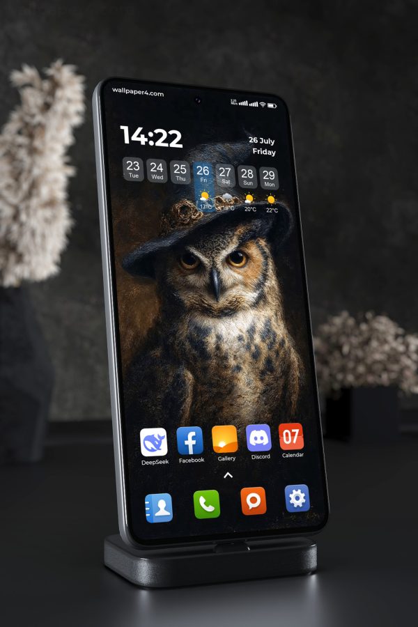 Mobile Wallpaper 8395 - Mystical Owl in a Dark Witch Hat