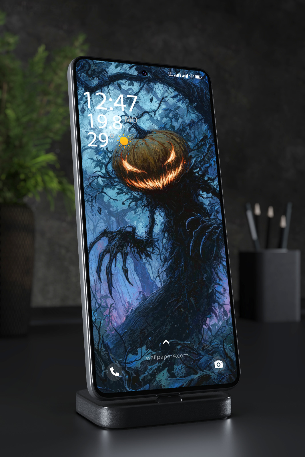 Phone Wallpaper 8398 - Haunted Pumpkin Forest Dark Halloween Art