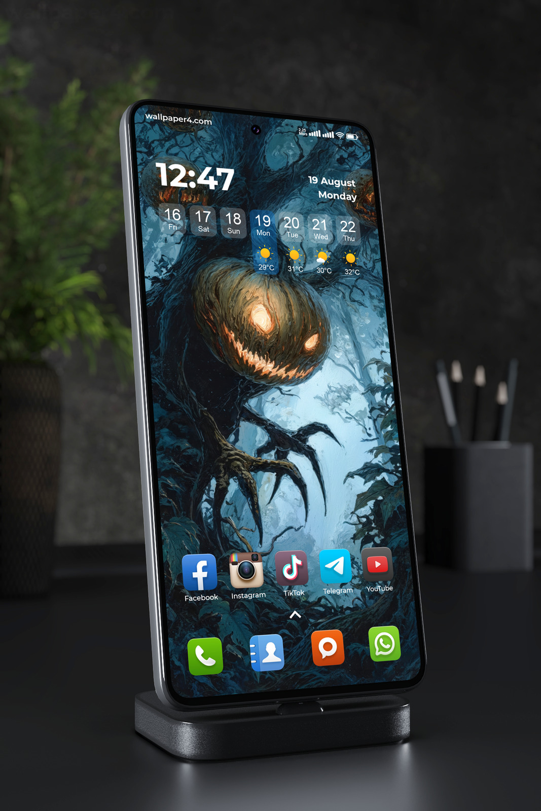 Mobile Wallpaper 8398 - Haunted Pumpkin Forest Dark Halloween Art