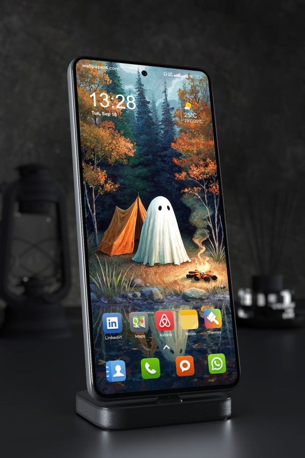 Mobile Wallpaper 8401 - Cute Ghost Camping in an Autumn Forest