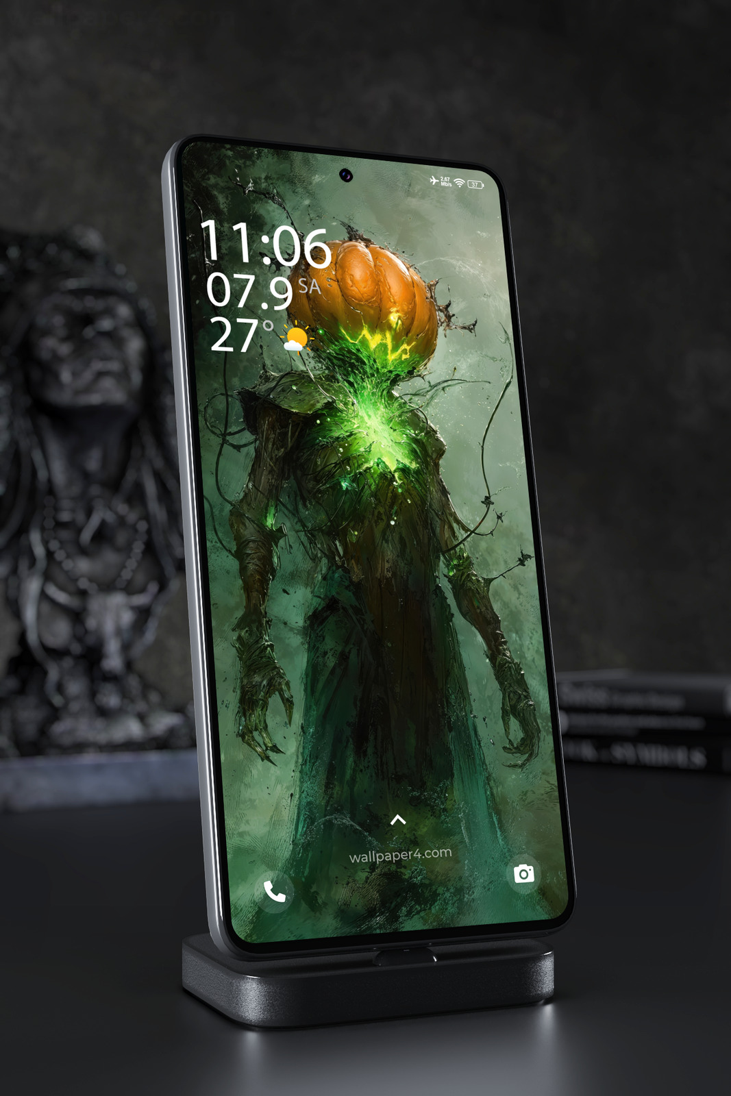 Phone Wallpaper 8405 - Pumpkin Head Dark Fantasy Creature Art