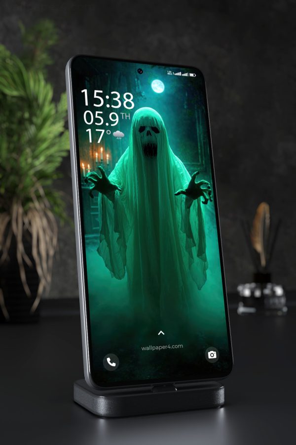 Phone Wallpaper 8410 - Terrifying Ghost in a Moonlit Haunted Forest