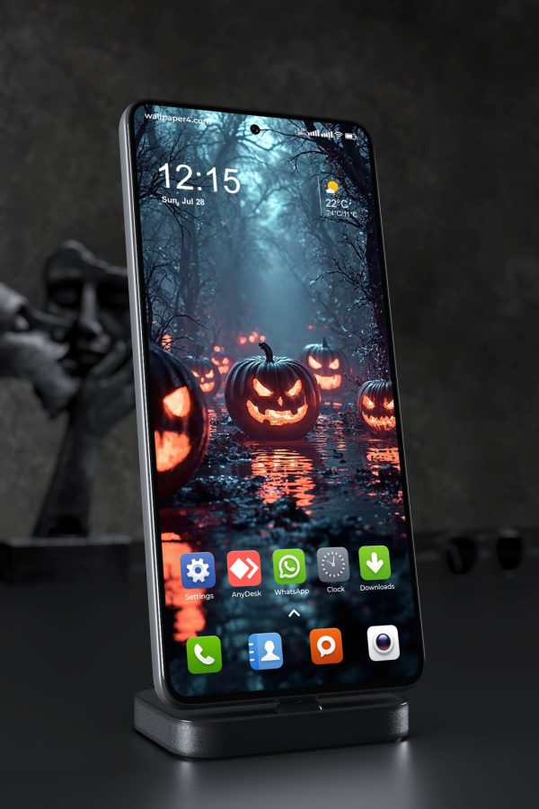 Phone Wallpaper 8414 - Haunted Jack O Lanterns in a Dark Forest