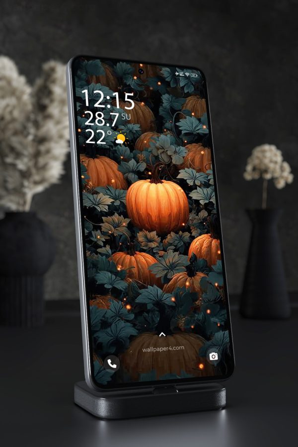 Phone Wallpaper 8430 - Enchanted Halloween Pumpkin Forest at Night