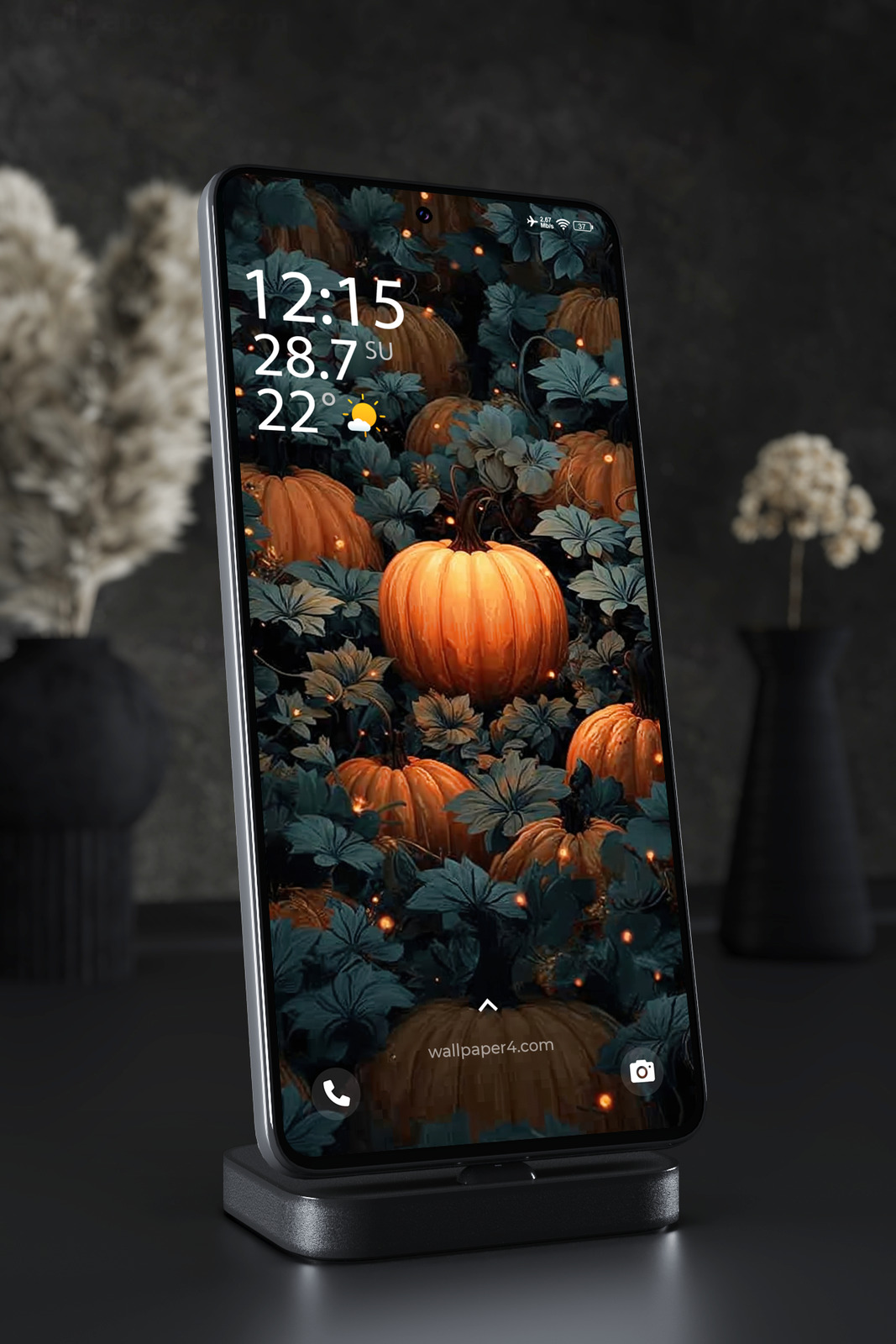Phone Wallpaper 8430 - Enchanted Halloween Pumpkin Forest at Night