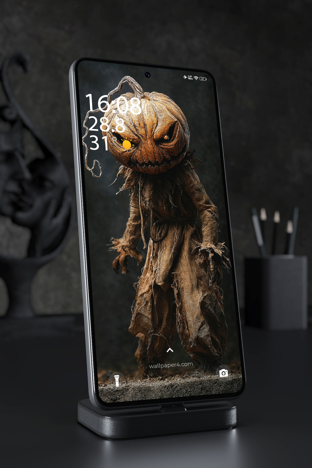 Mobile Wallpaper 8481 - Sinister Pumpkin Monster Dark Halloween Art