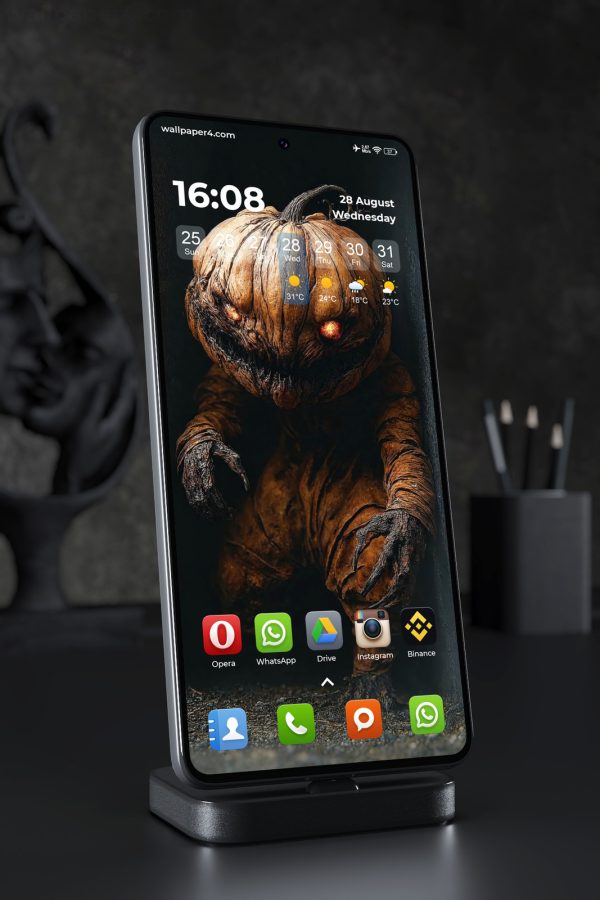 Mobile Wallpaper 8481 - Sinister Pumpkin Monster Dark Halloween Art