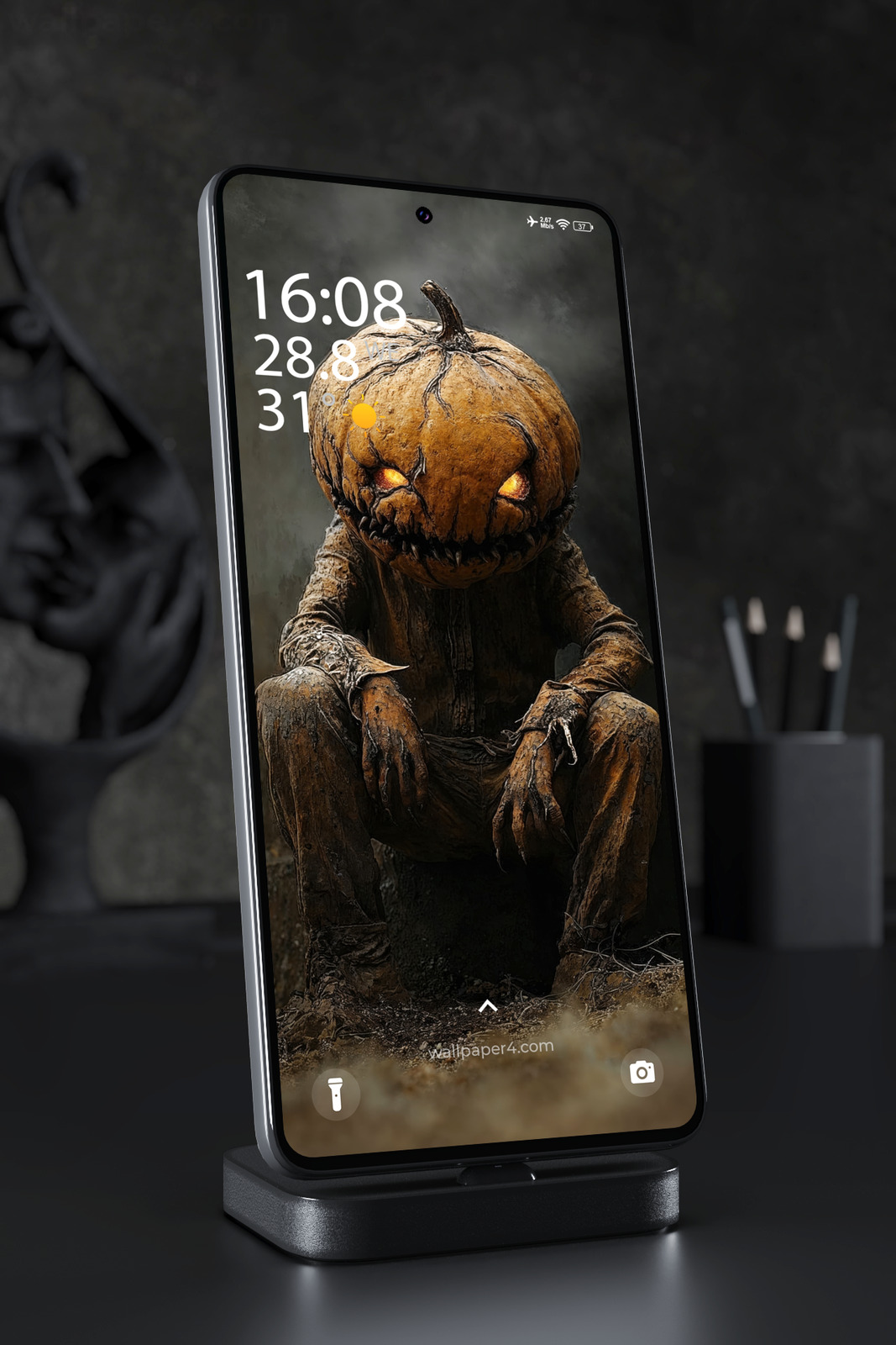 Mobile Wallpaper 8481 - Sinister Pumpkin Monster Dark Halloween Art