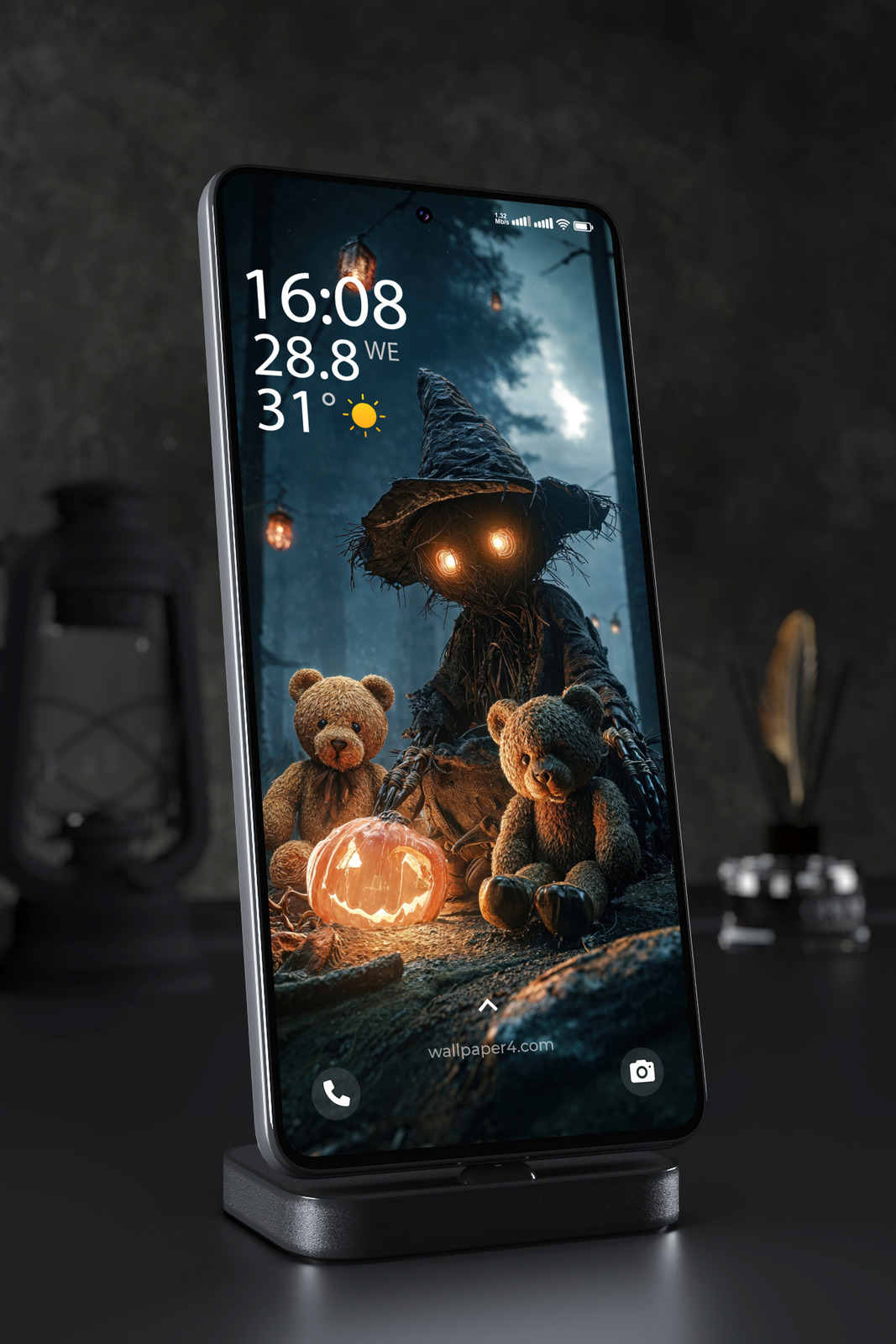 Phone Wallpaper 8493 - Dark Halloween Scarecrow and Teddy Bears