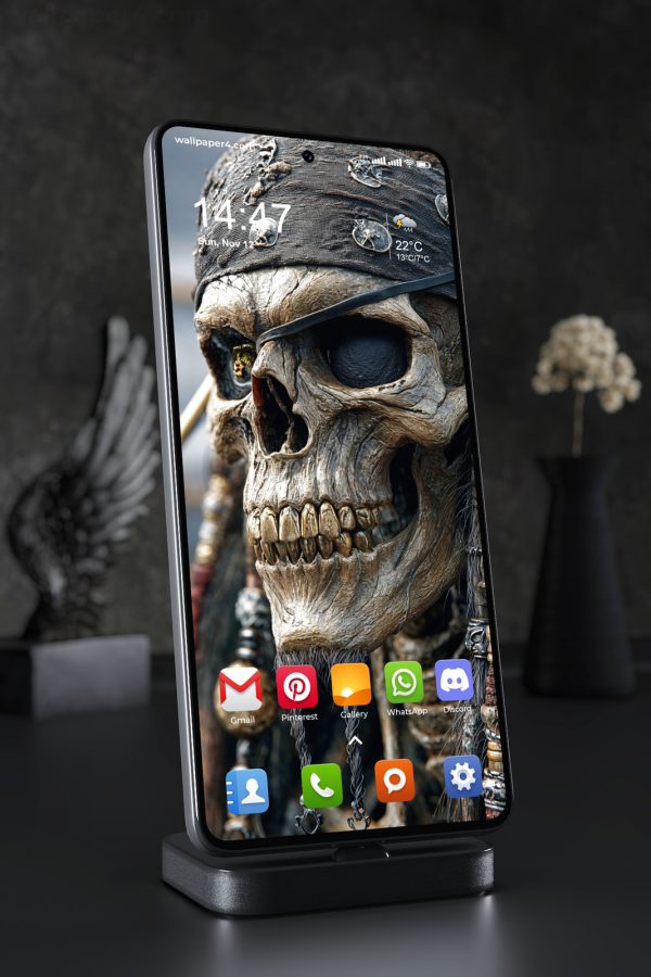 Phone Wallpaper 8511 - Dark Pirate Skull with Eyepatch and Bandana