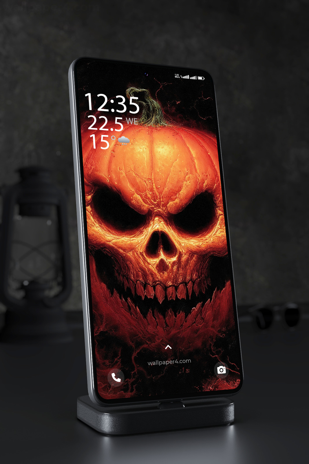 Phone Wallpaper 8528 - Sinister Pumpkin Skull Dark Halloween Art