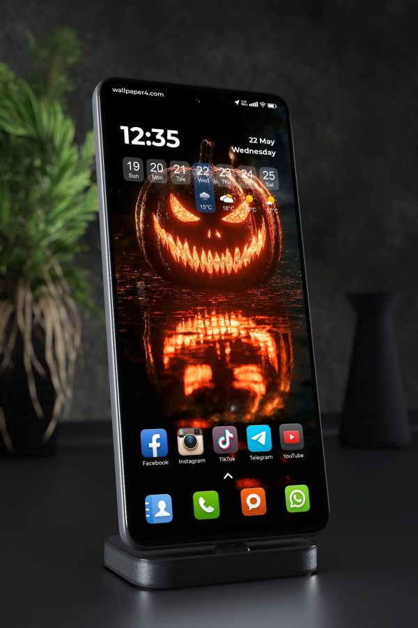 Mobile Wallpaper 8533 - Evil Halloween Pumpkin Glowing in the Dark