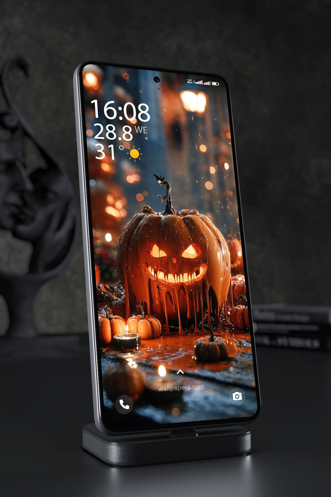 Phone Wallpaper 8557 - Glowing Halloween Jack O Lantern Pumpkin