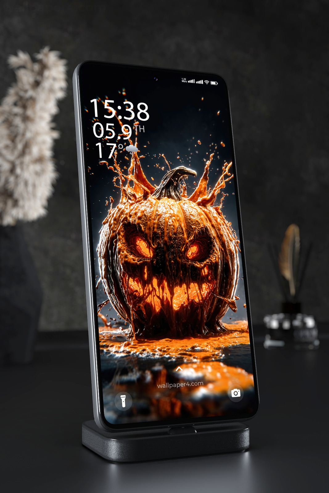 Mobile Wallpaper 8561 - Dark Melting Halloween Pumpkin with Fiery Glow