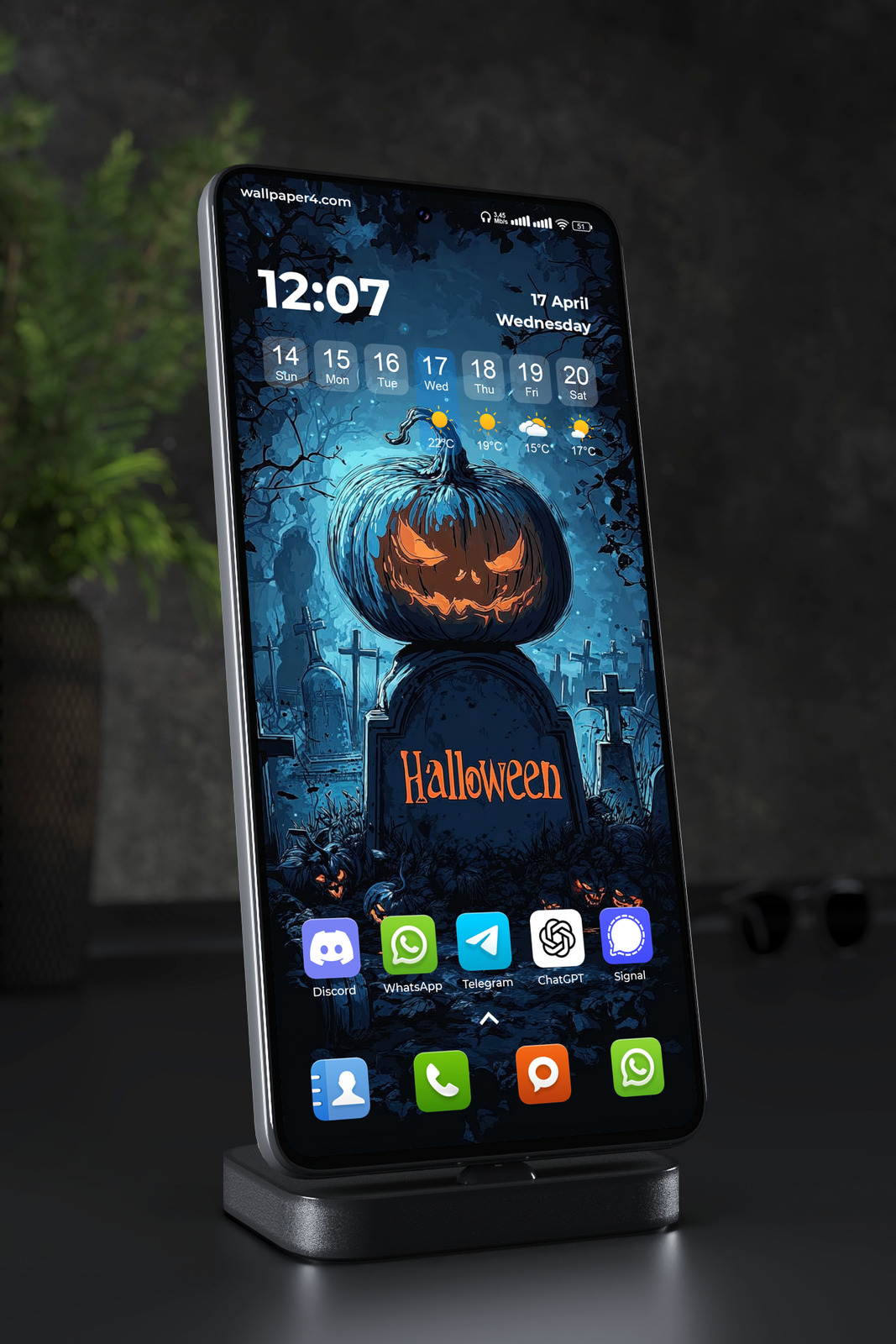 Mobile Wallpaper 8565 - Haunted Halloween Pumpkin Graveyard Night