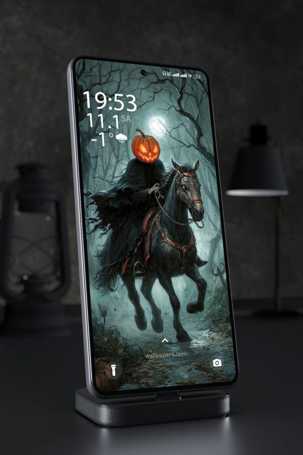 Mobile Wallpaper 8569 - Headless Horseman in a Haunted Halloween Forest