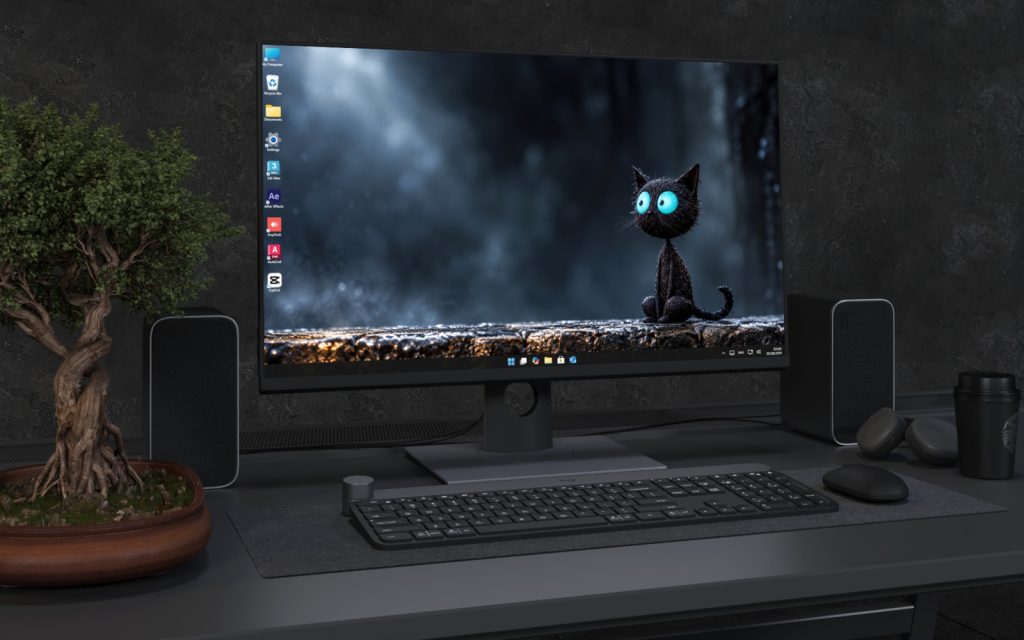 Laptop Wallpaper 8864 - Wide-Eyed Black Cat in the Rain