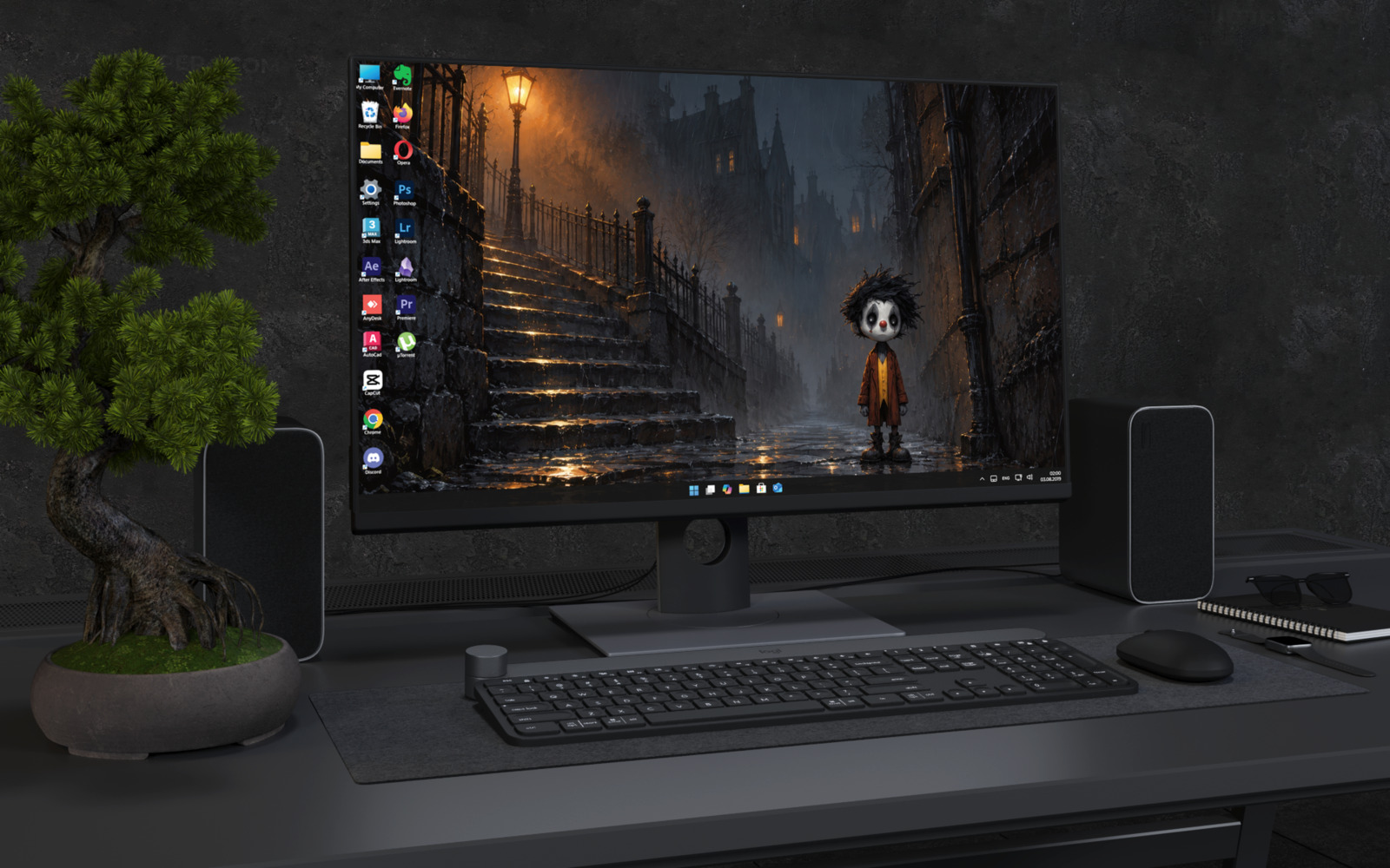 Desktop Wallpaper 8891 - Lonely Figure in a Rainy Lantern Alley