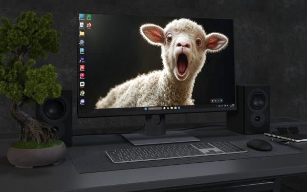 Desktop Wallpaper 8916 - Wide-Eyed Lamb Portrait on a Dark Background