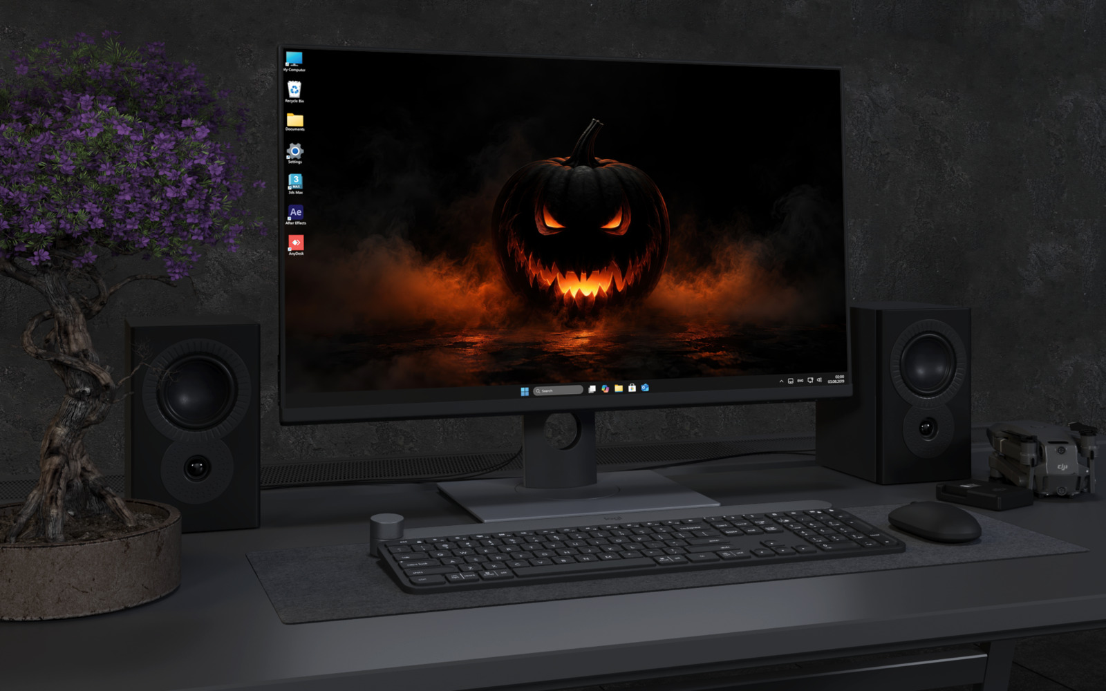 Laptop Wallpaper 8940 - Ember-Lit Pumpkin in a Low Smoke Cloud