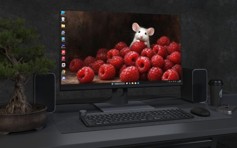 Desktop Wallpaper 8968 - White Mouse Resting in a Field of Raspberries