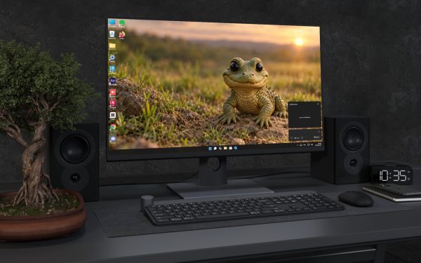 Desktop Wallpaper 9013 - Green Frog on Moss Beneath a Soft Golden Sunset