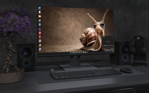 Desktop Wallpaper 9061 - Curious Snail Set Against a Warm Earthy Field