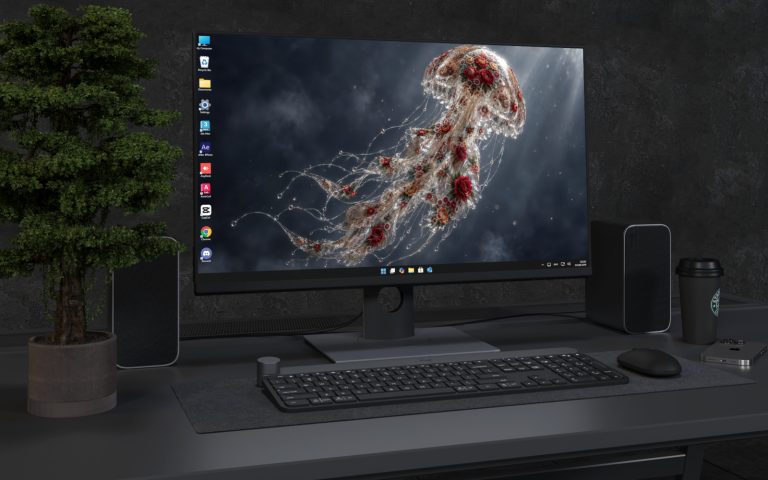 Desktop Wallpaper 9067 - Ornamental Jellyfish Drifting Through Blue Light