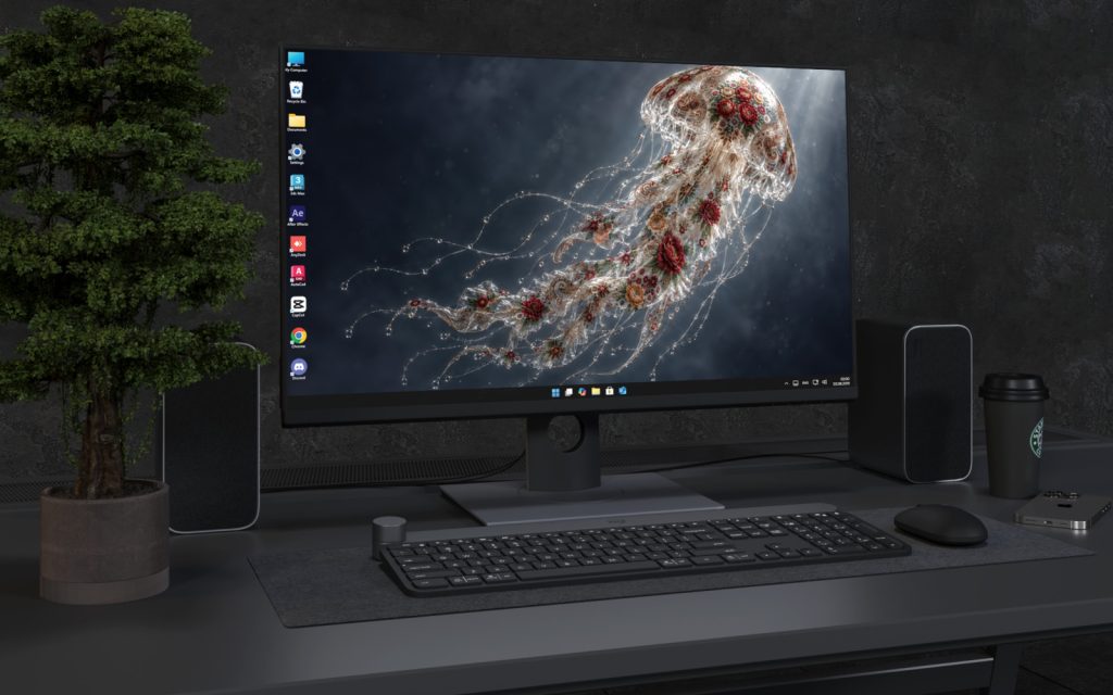 Laptop Wallpaper 9064 - Ornamental Jellyfish Drifting Through Blue Light