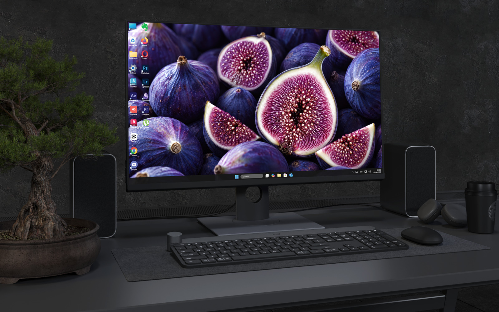 Desktop Wallpaper 9079 - Open Figs Arranged Across a Dark Surface