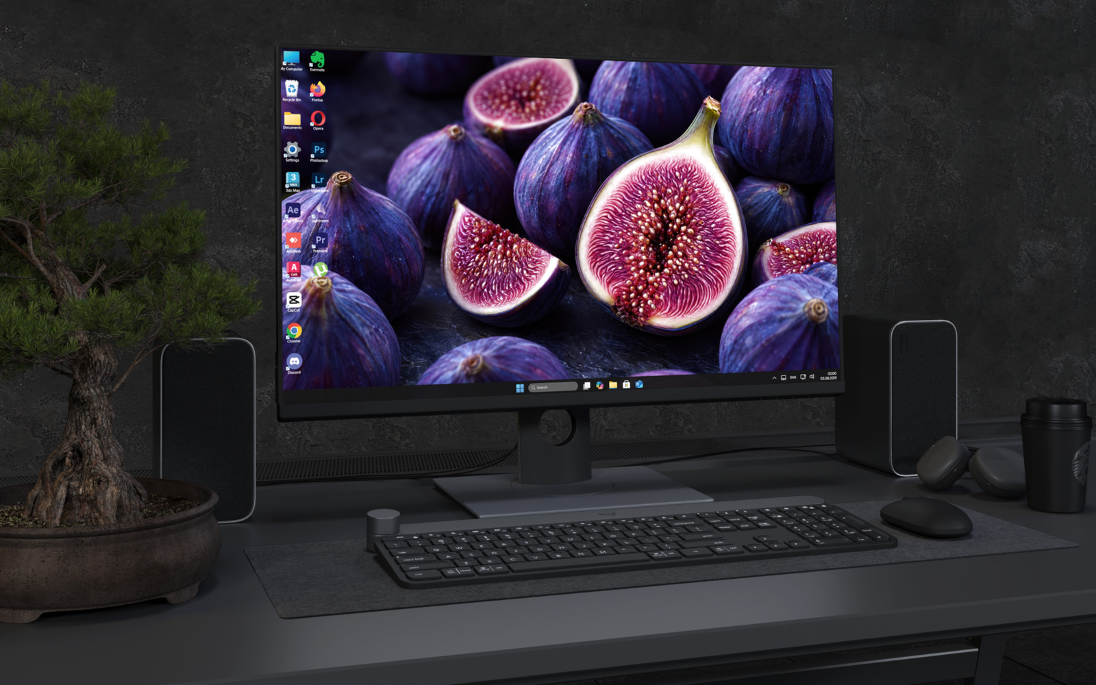 Laptop Wallpaper 9076 - Open Figs Arranged Across a Dark Surface