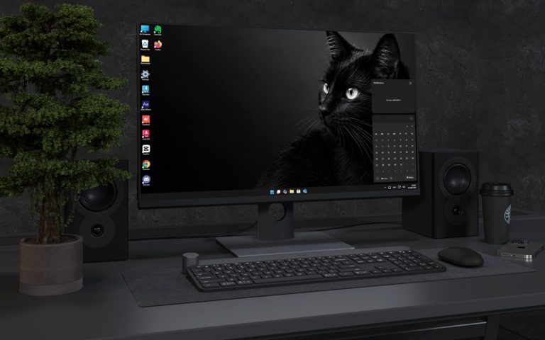 Desktop Wallpaper 9085 - Black Cat Gaze Emerging from Deep Shadow