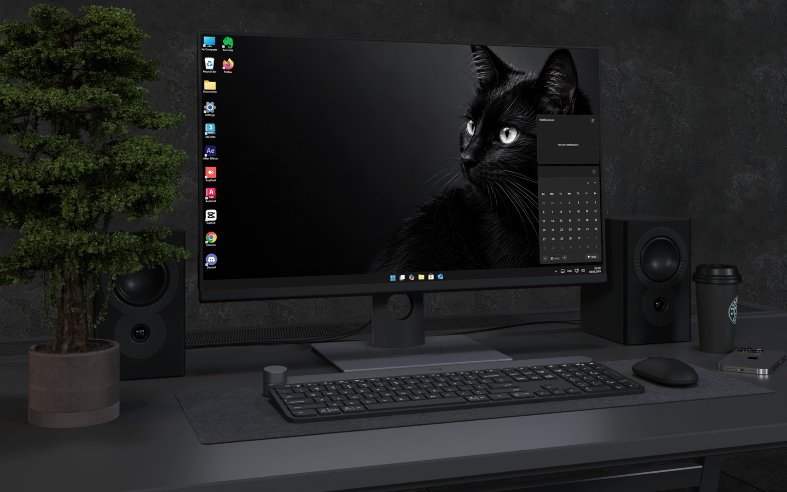 Desktop Wallpaper 9085 - Black Cat Gaze Emerging from Deep Shadow