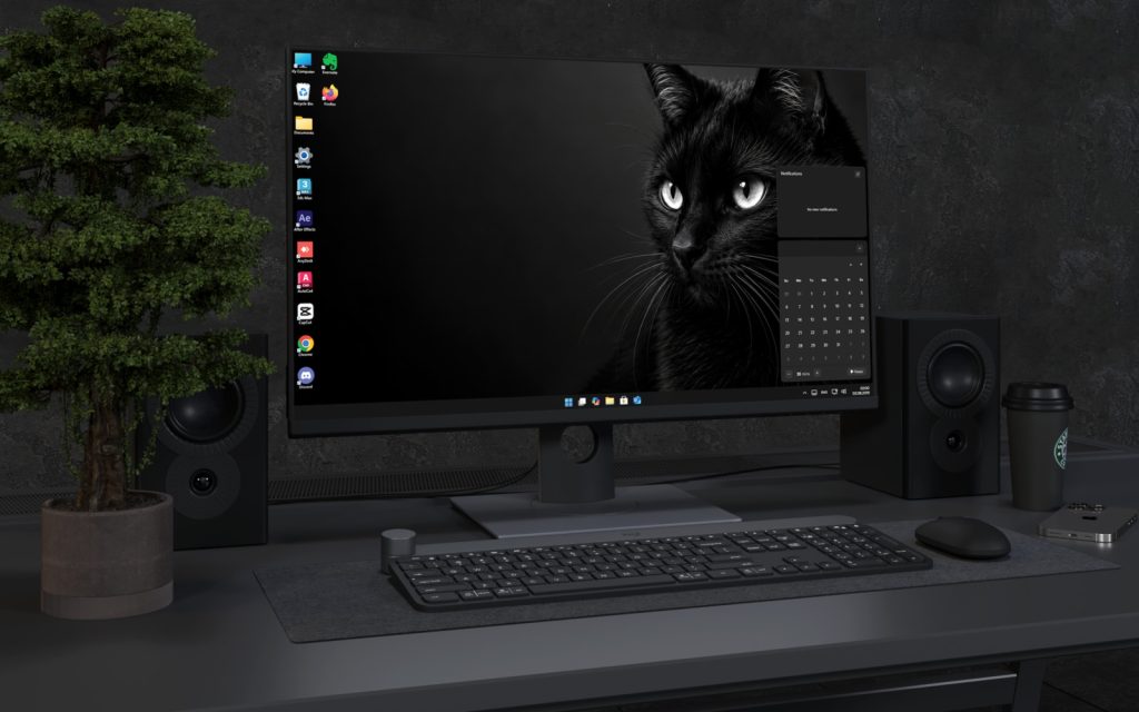 Laptop Wallpaper 9082 - Black Cat Gaze Emerging from Deep Shadow